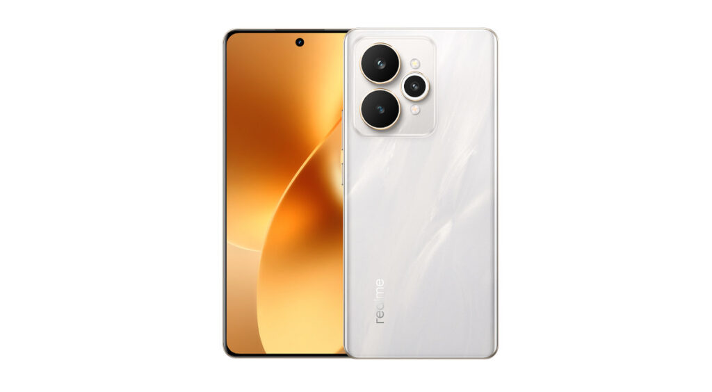 Realme 15 Pro 5G in Flowing Silver color showing curved AMOLED display and rear camera setup